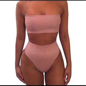 Tube Bandeau Top High Waist Bikini Set Swimsuit